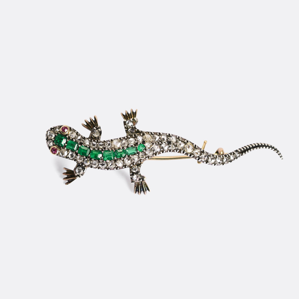 Victorian Emerald & Diamond Salamander Brooch