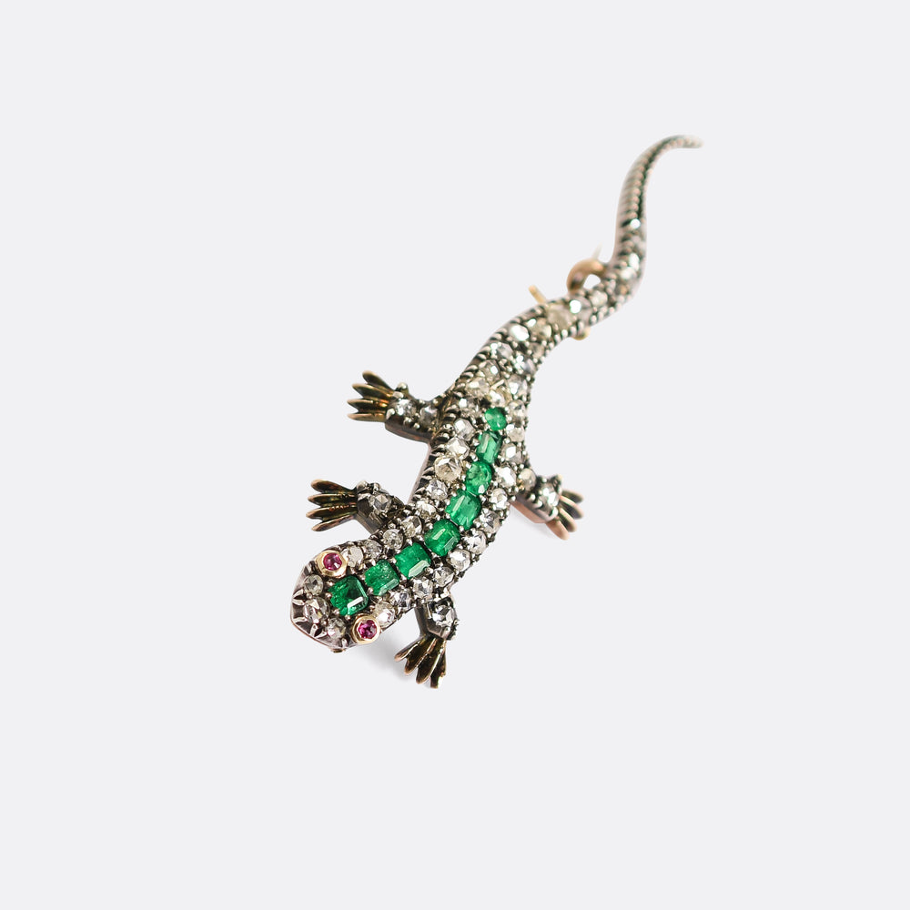 Victorian Emerald & Diamond Salamander Brooch