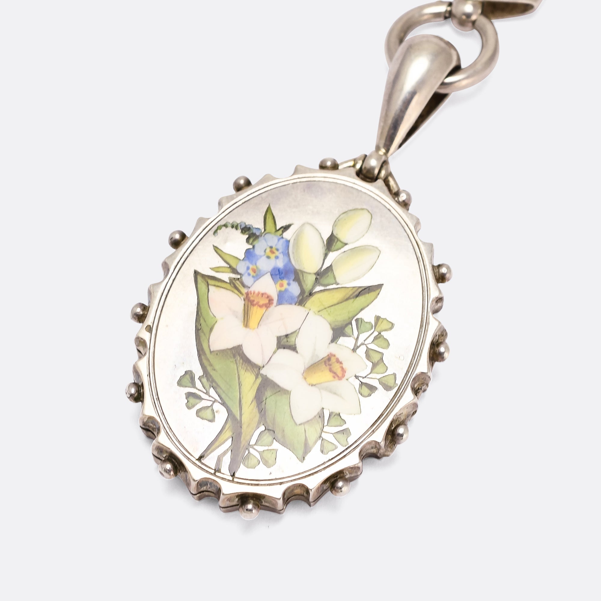 Victorian Enamel Language of Flowers Locket Collar Necklace Butter Lane Antiques