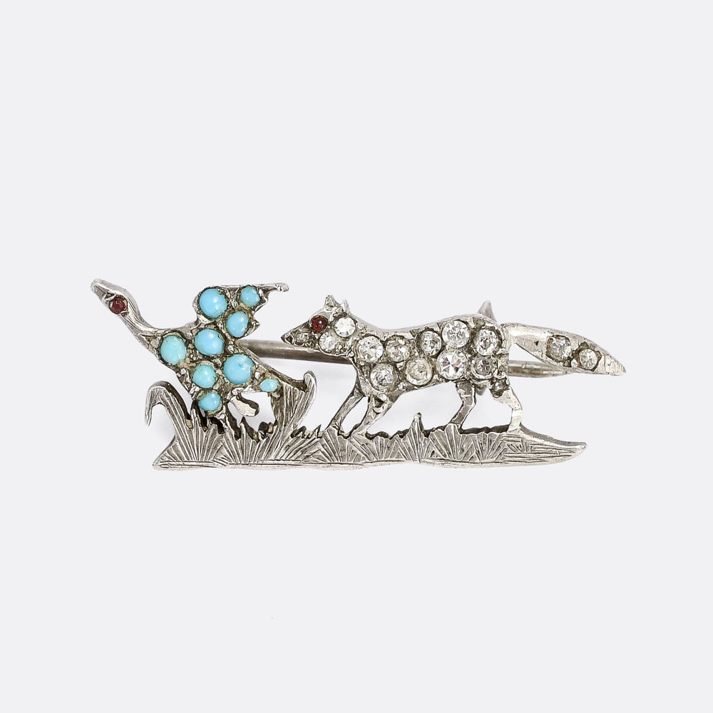 Victorian Fox & Pheasant Brooch