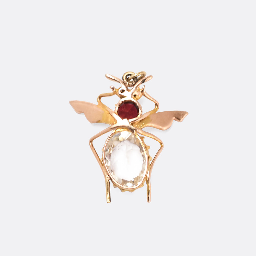 Victorian Garnet & Rock Crystal Bee Pendant