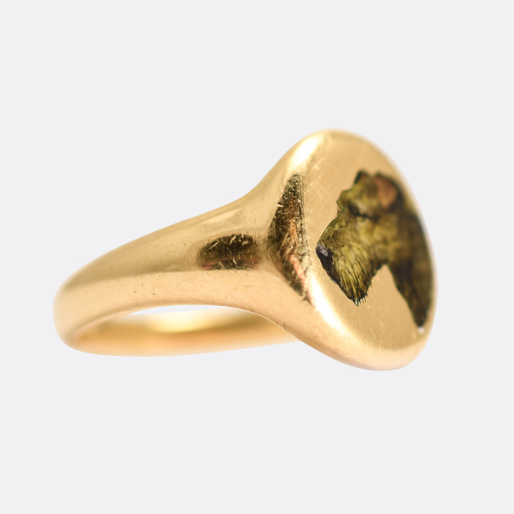 Victorian Gold Enamelled Dog Signet Ring