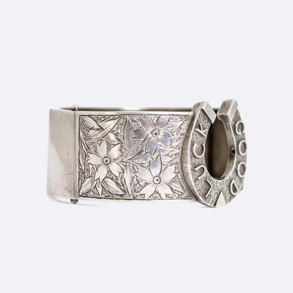 Victorian Good Luck Silver Cuff Bangle