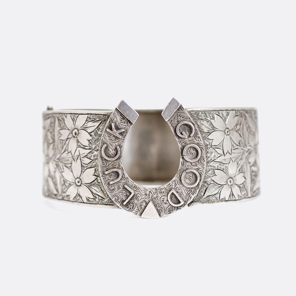 Victorian Good Luck Silver Cuff Bangle