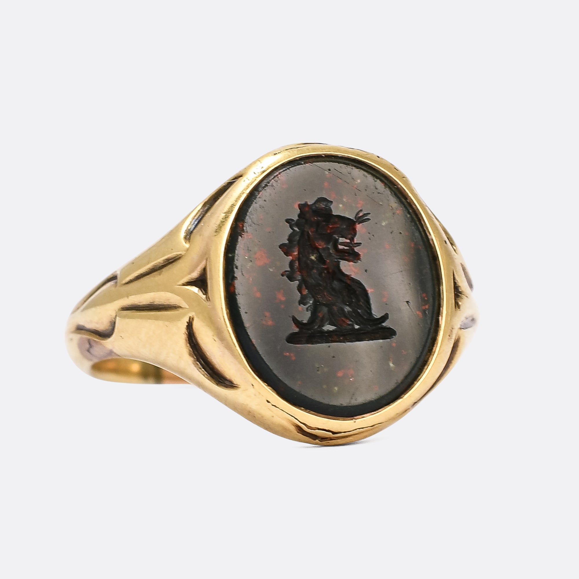 Victorian Heraldic Lion s Head Intaglio Signet Ring Butter Lane