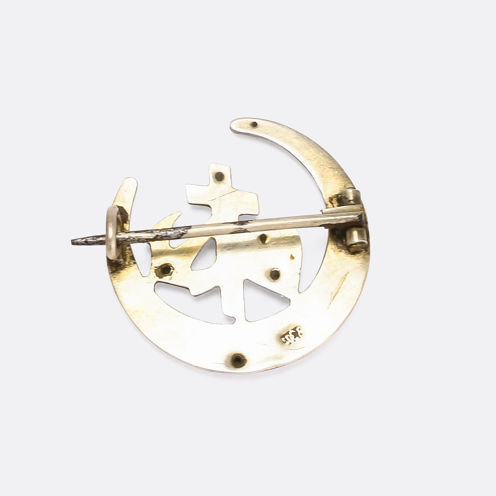 Victorian Hope Faith & Charity Pearl Crescent Brooch