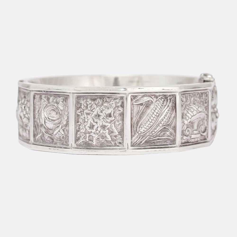 Victorian Language Of Flowers Silver Bangle