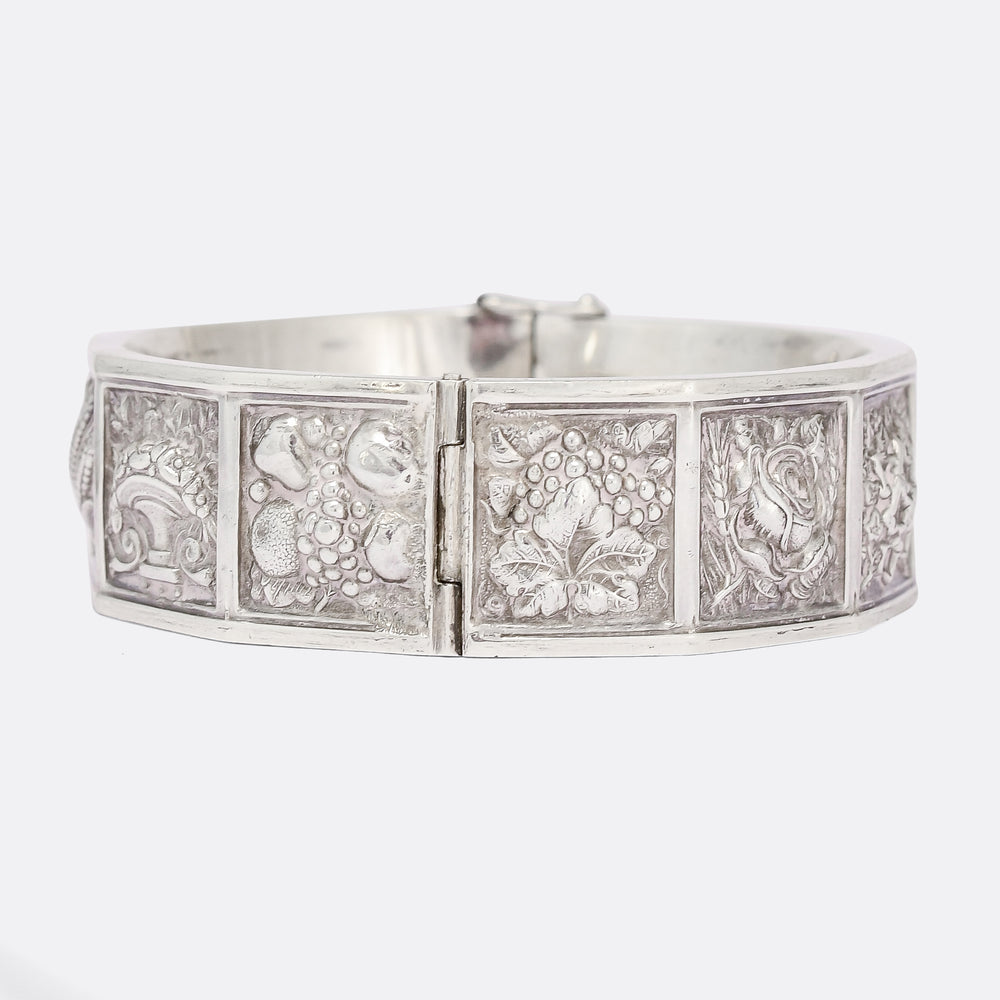 Victorian Language Of Flowers Silver Bangle