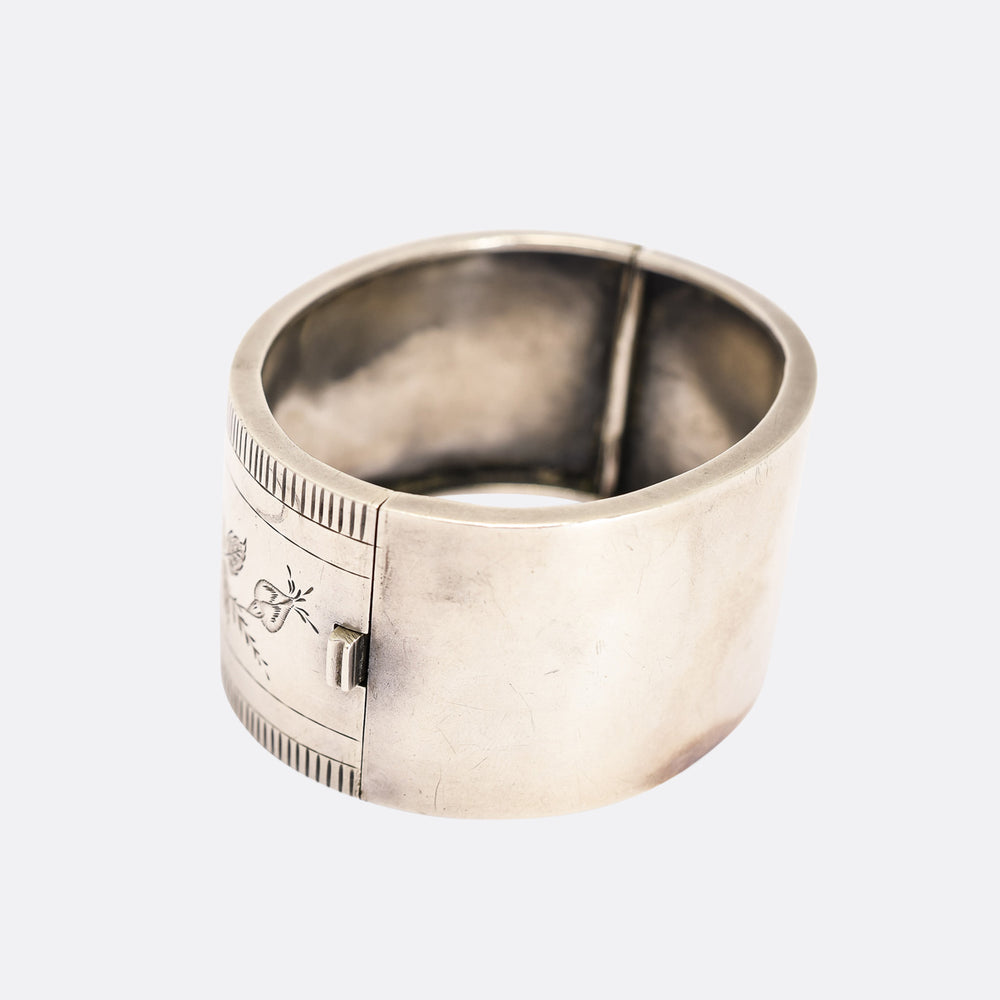 Victorian Language of Flowers Silver Cuff Bangle