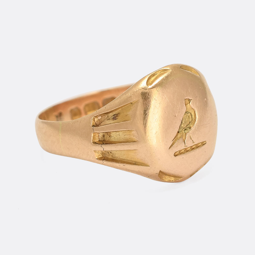 Victorian Lapwing Heraldic Intaglio Crest Singet Ring