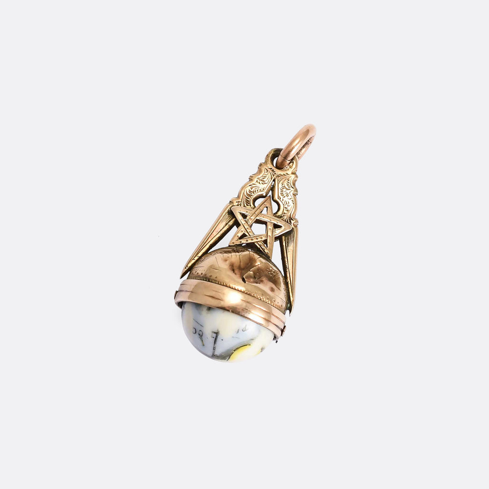 Victorian Masonic Spinning Globe Fob