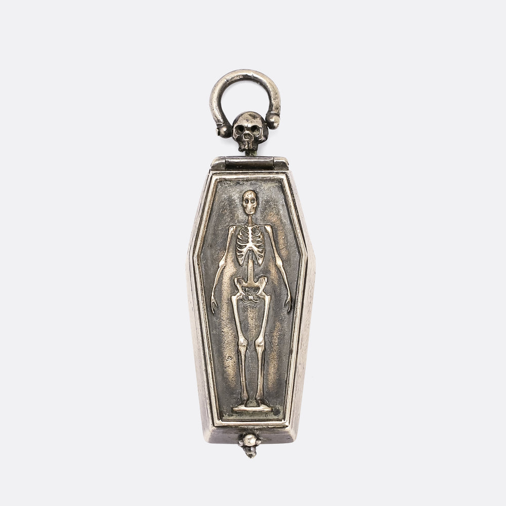 Victorian Memento Mori Skeleton & Coffin Pillbox Pendant
