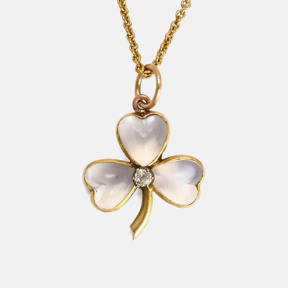 Victorian Moonstone Heart Lucky Clover Pendant