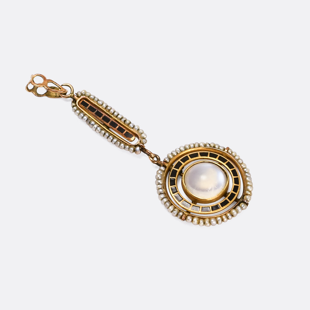 Victorian Moonstone, Pearl & Black Enamel Pendant