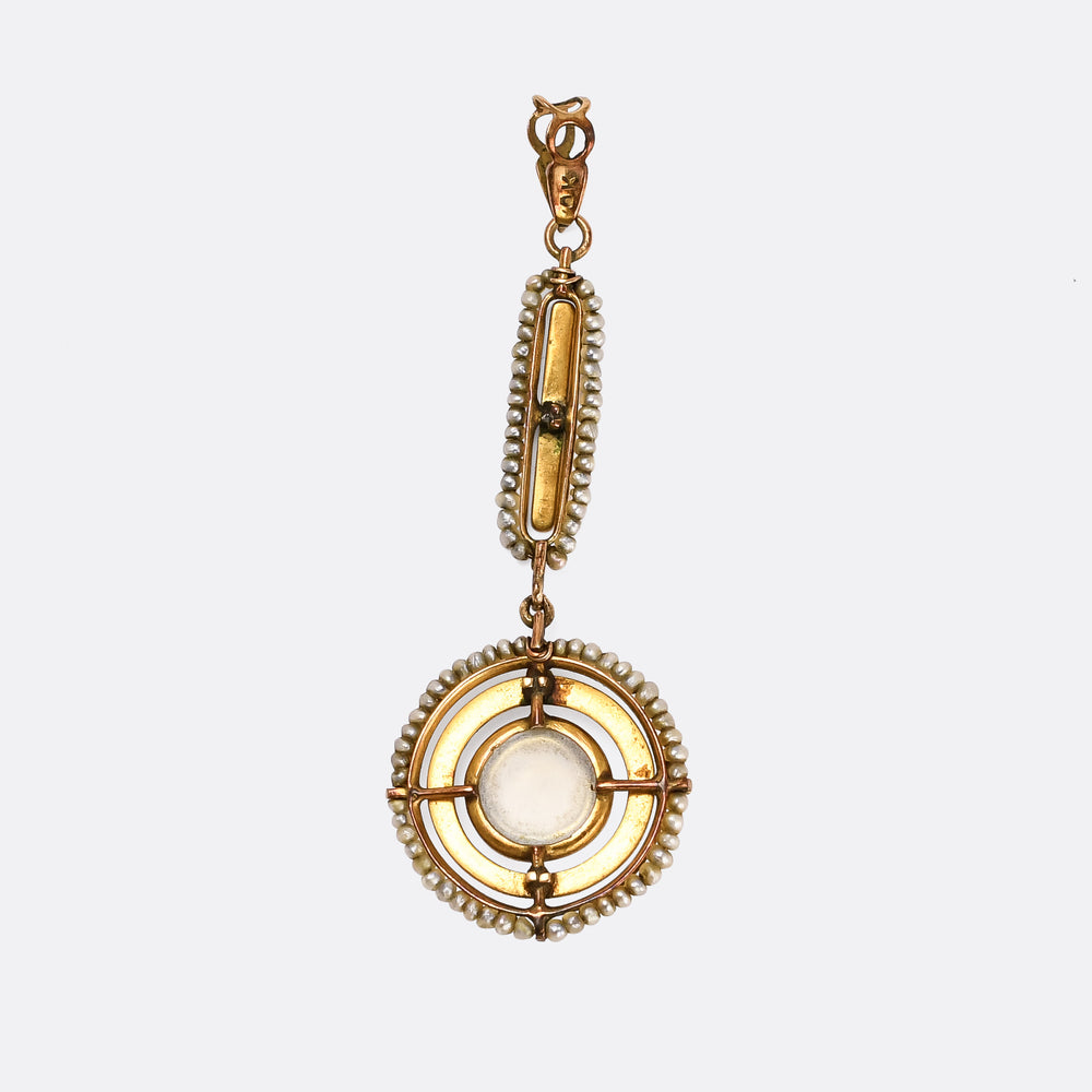 Victorian Moonstone, Pearl & Black Enamel Pendant