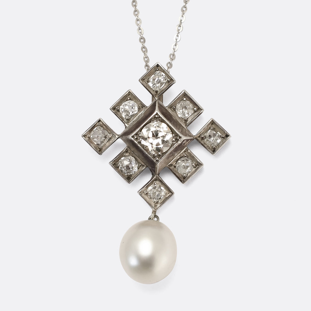 Victorian Natural Pearl & Diamond Pendant