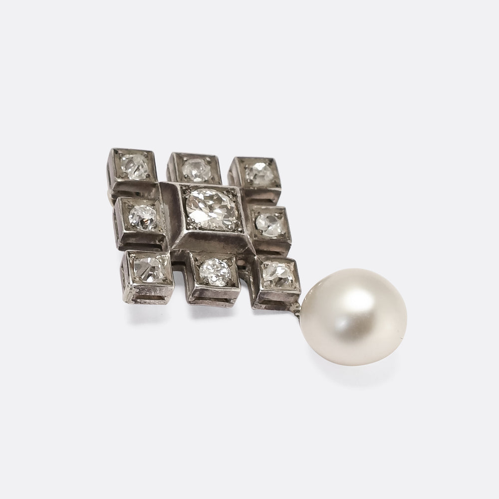 Victorian Natural Pearl & Diamond Pendant