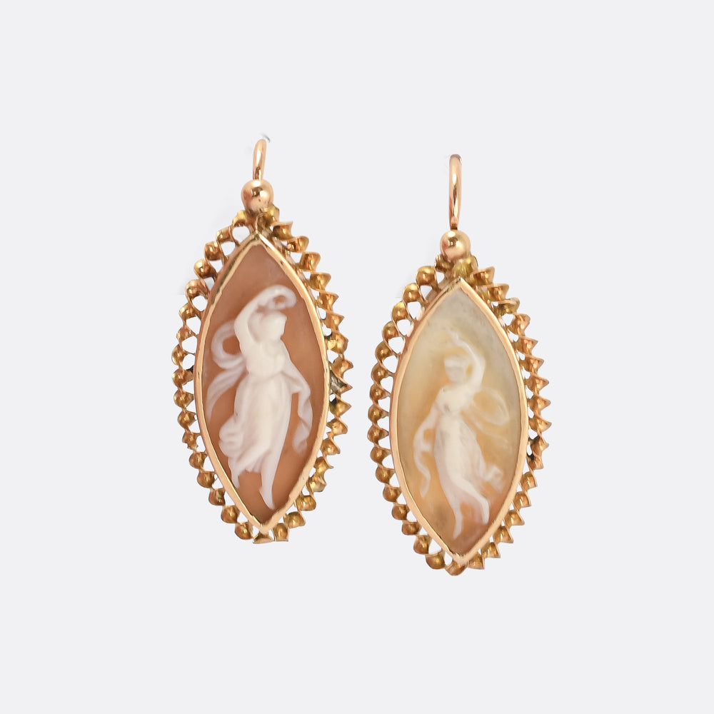 Victorian Navette Neoclassical Cameo Earrings