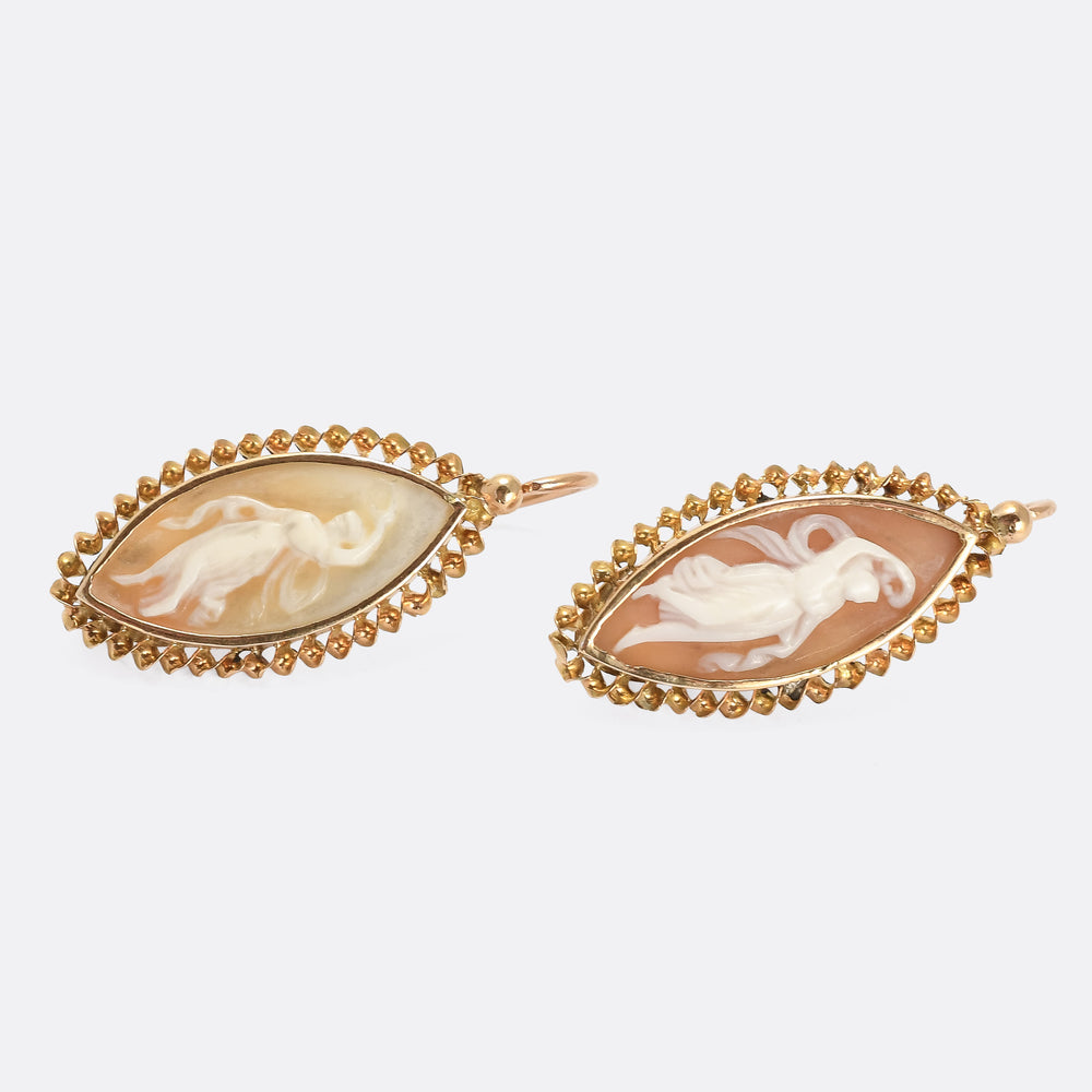 Victorian Navette Neoclassical Cameo Earrings