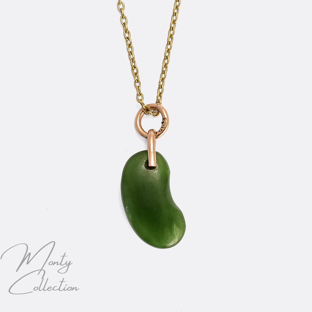 Victorian Nephritic Jade Lucky Kidney Bean Charm