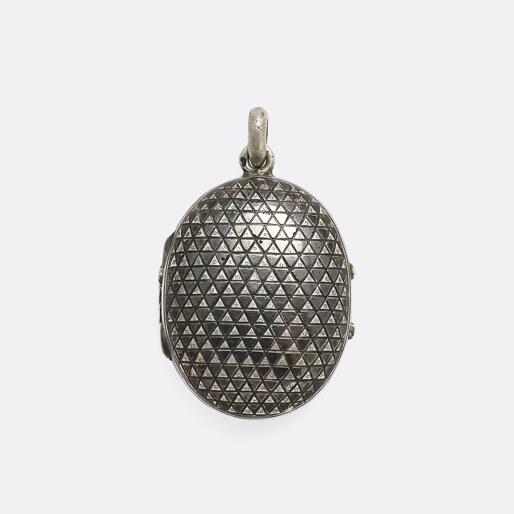 Victorian Niello Silver Triangles Locket