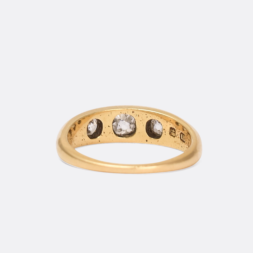 Victorian Old Mine Cut Diamond Three-Stone Gypsy Ring
