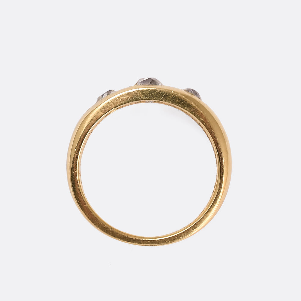 Victorian Old Mine Cut Diamond Three-Stone Gypsy Ring