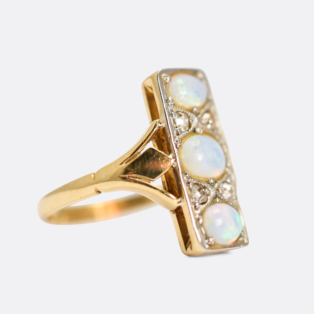 Victorian Opal & Diamond Panel Ring