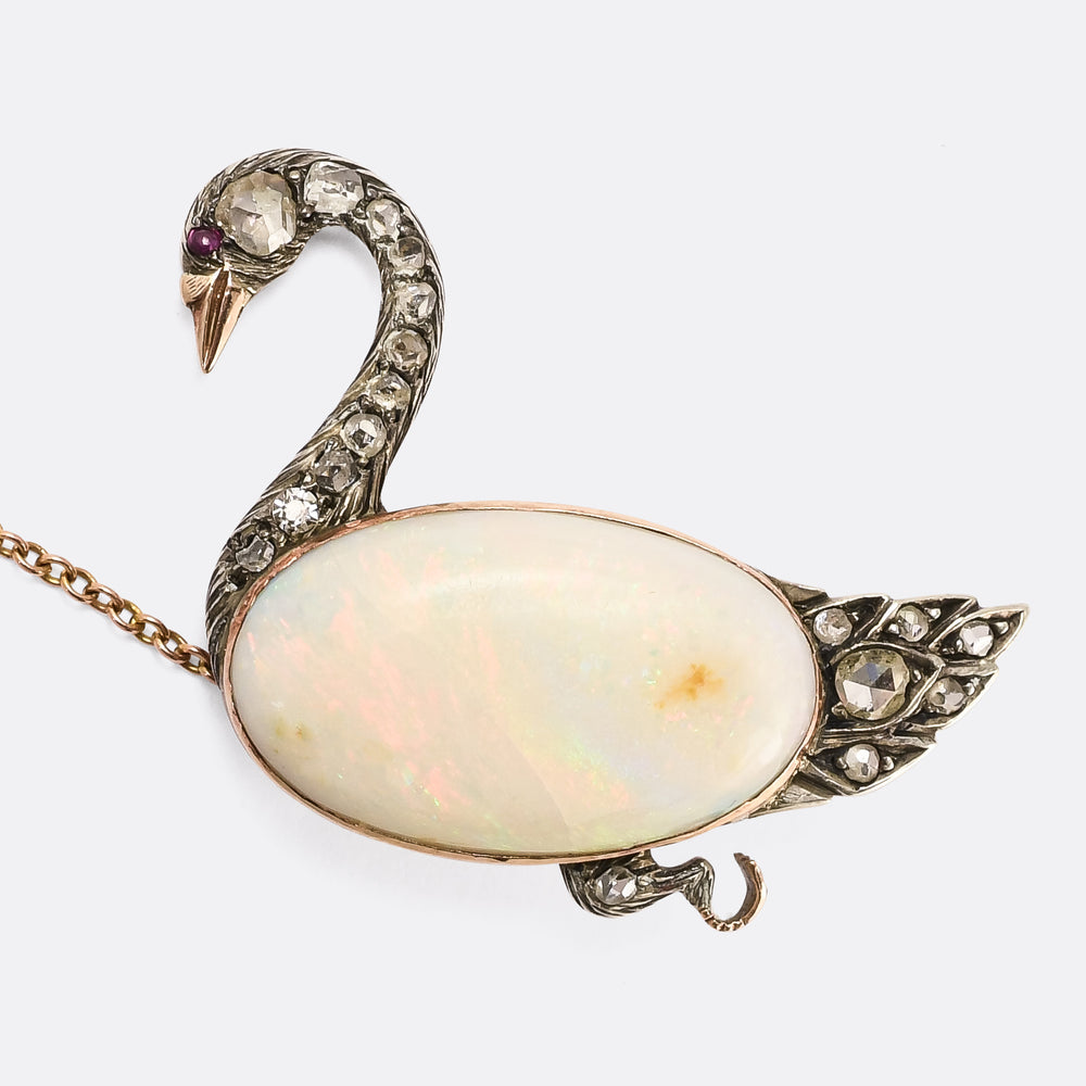 Victorian Opal & Diamond Swan Brooch