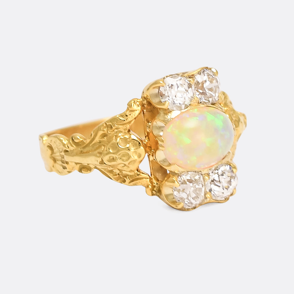 Victorian Opal & Old Cut Diamond Cluster Ring