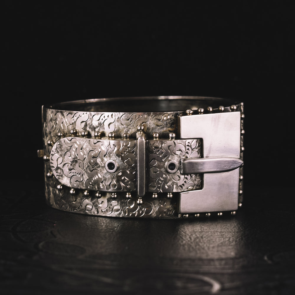 Victorian Oversized Sterling Silver Buckle Bangle