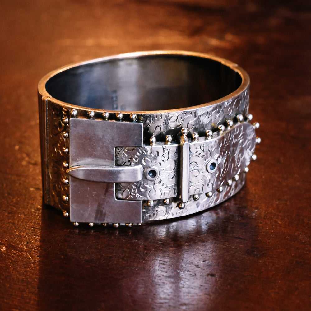 Victorian Oversized Sterling Silver Buckle Bangle