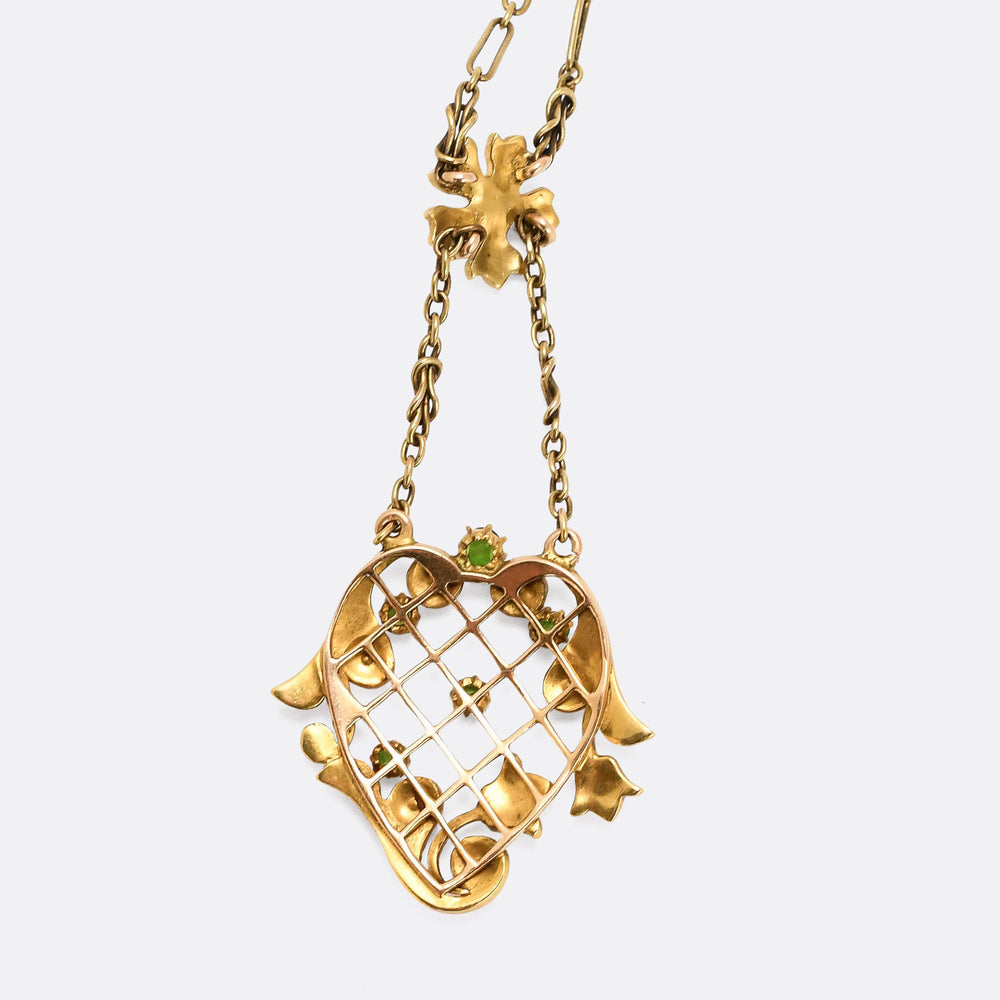Victorian Pearl & Demantoid Garnet Pendant Necklace