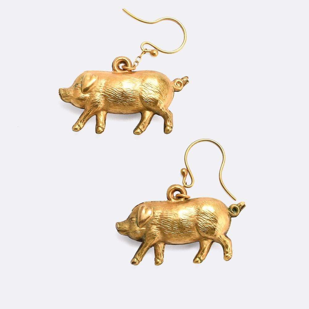Victorian Puffed Lucky Pig Earrings