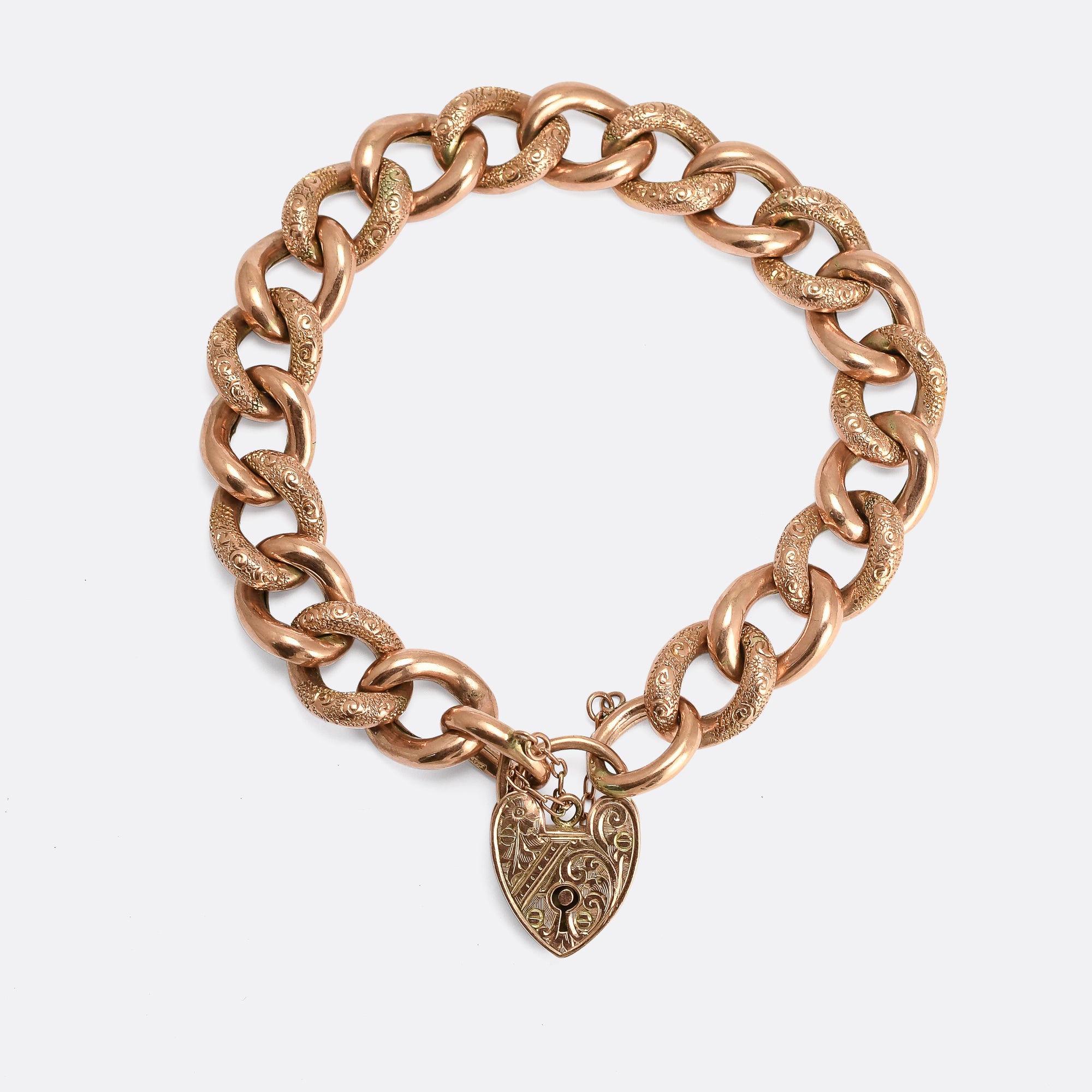 Victorian Rose Gold Heart Lock Chain Bracelet