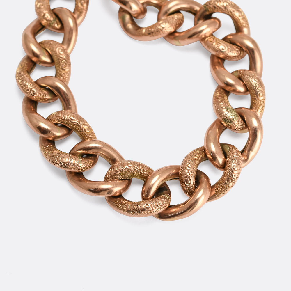 Victorian Rose Gold Curb-Link Bracelet With Heart Padlock Clasp