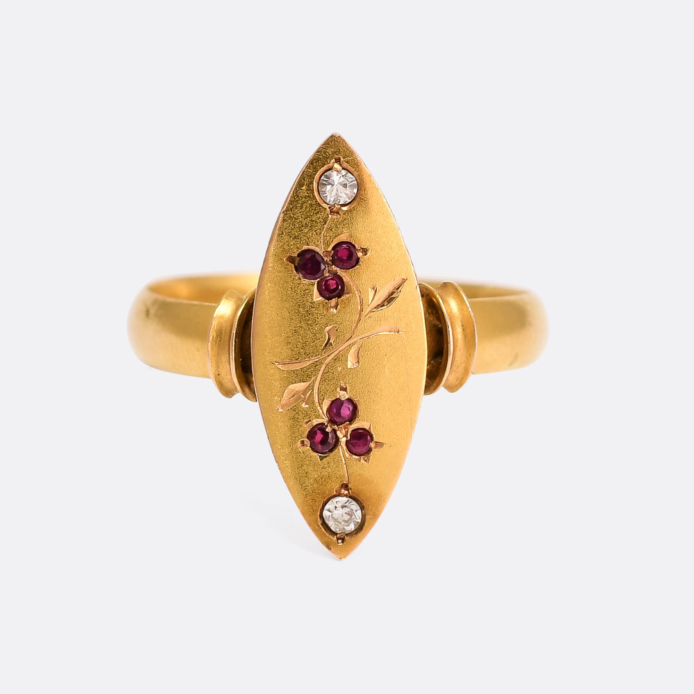 Victorian Ruby & Diamond Navette Ring