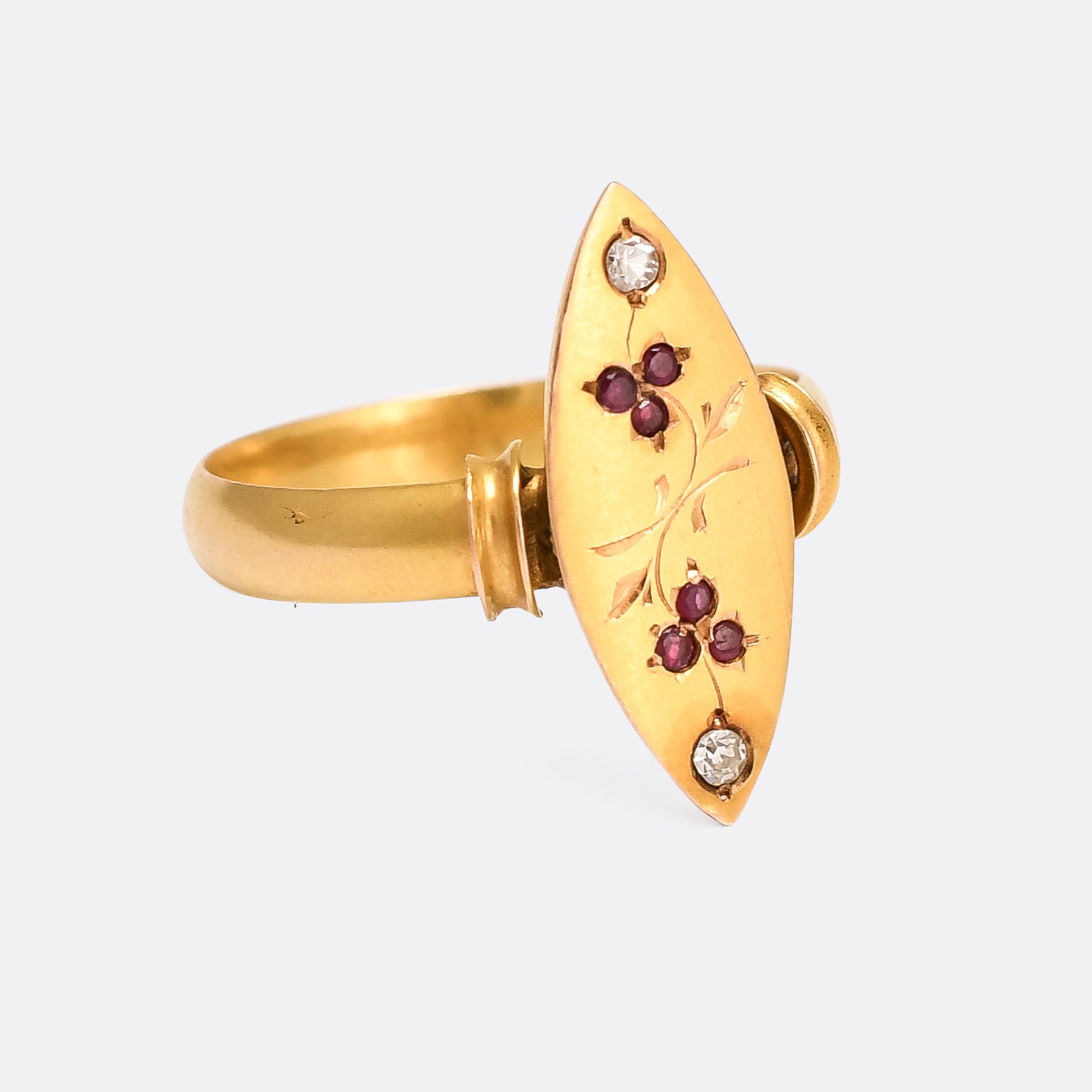Victorian Ruby Diamond Navette Ring Butter Lane Antiques