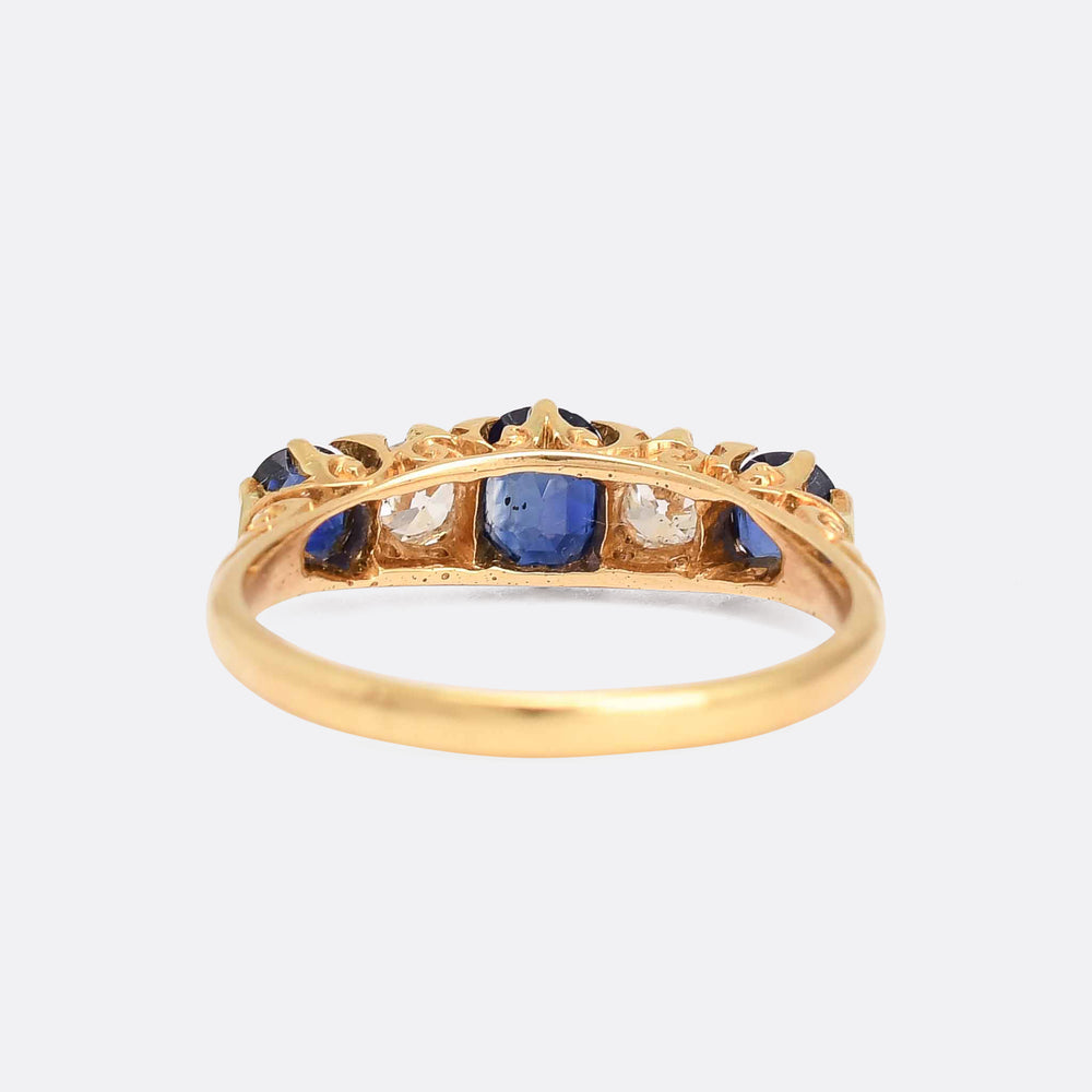Victorian Sapphire & Diamond Carved Half Hoop Ring