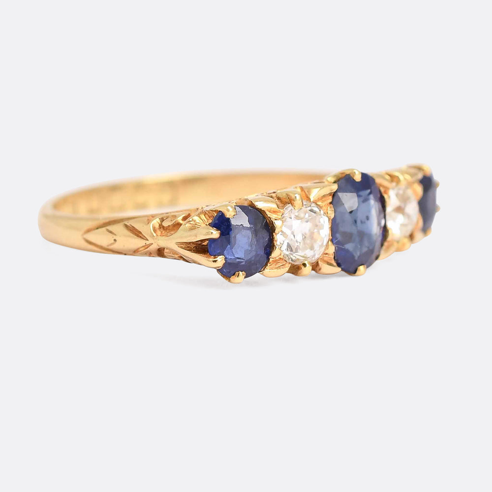 Victorian Sapphire & Diamond Carved Half Hoop Ring