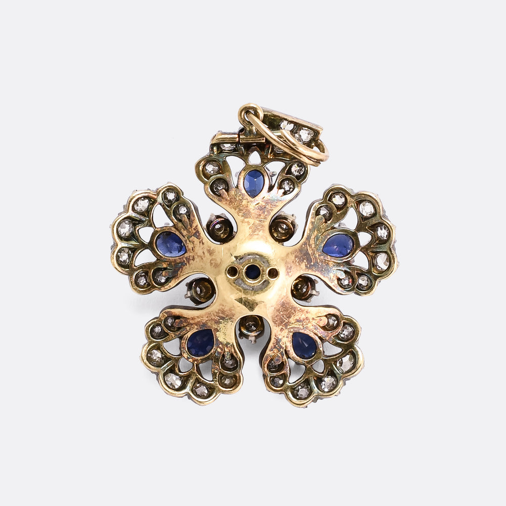 Victorian Sapphire & Diamond Flower Pendant