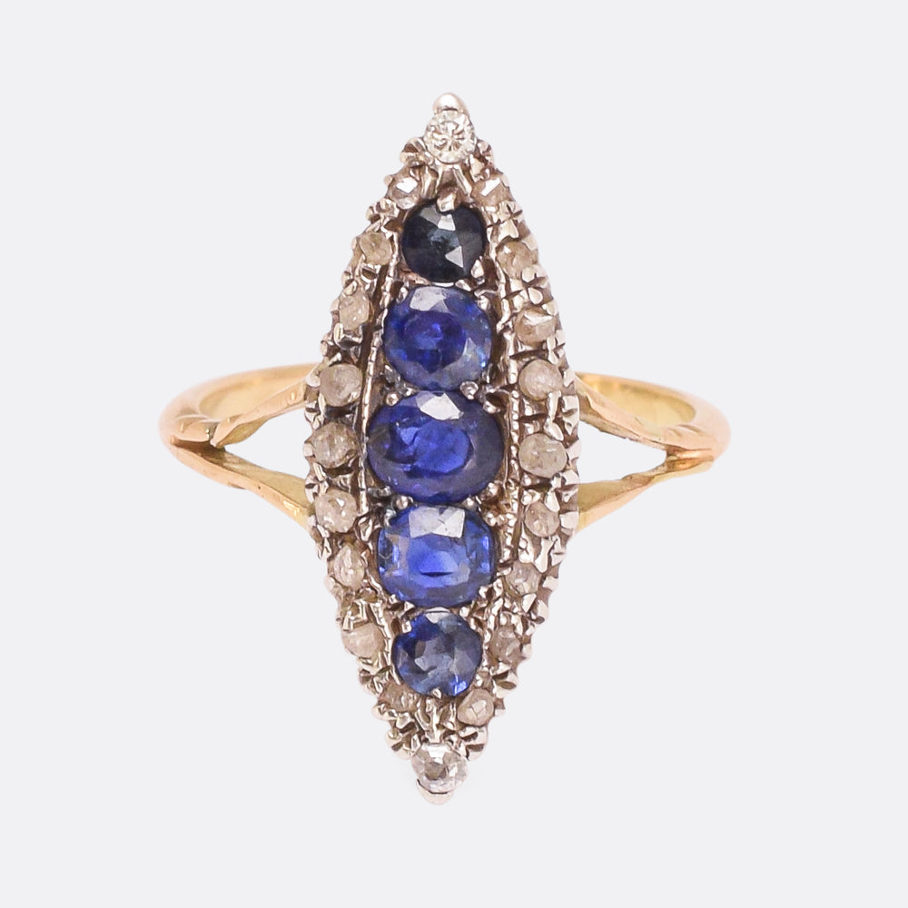 Victorian Sapphire & Diamond Marquise Cluster Ring
