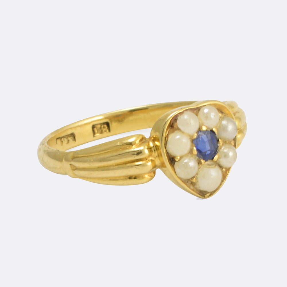 Victorian Sapphire & Pearl Heart Ring