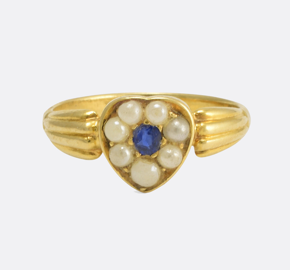 Victorian Sapphire & Pearl Heart Ring