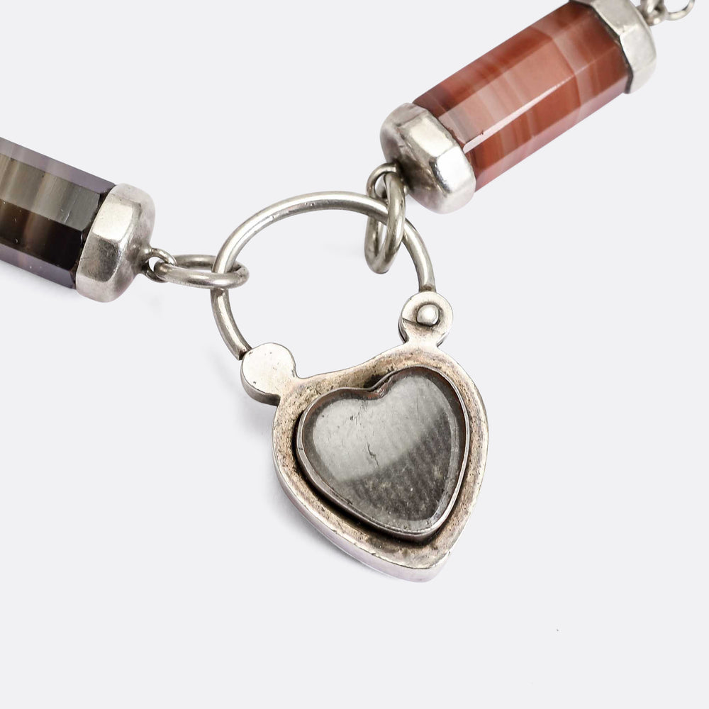 Victorian Scottish Agate Heart Padlock Bracelet
