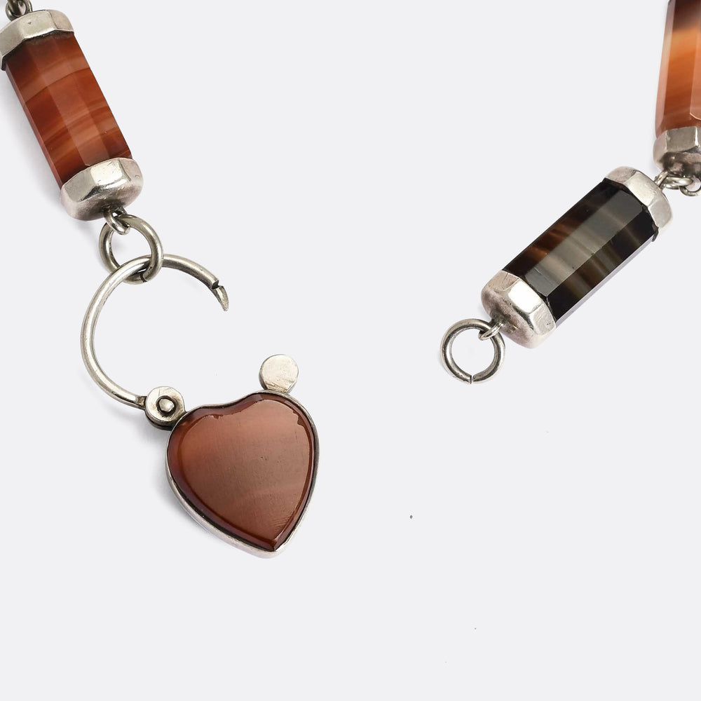 Victorian Scottish Agate Heart Padlock Bracelet