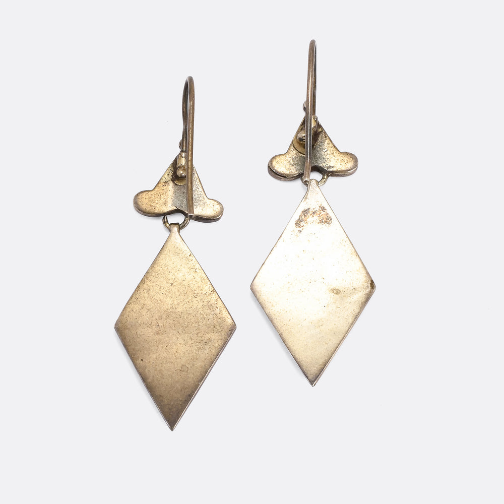 Victorian Scottish Agate Inlay Silver Earrings