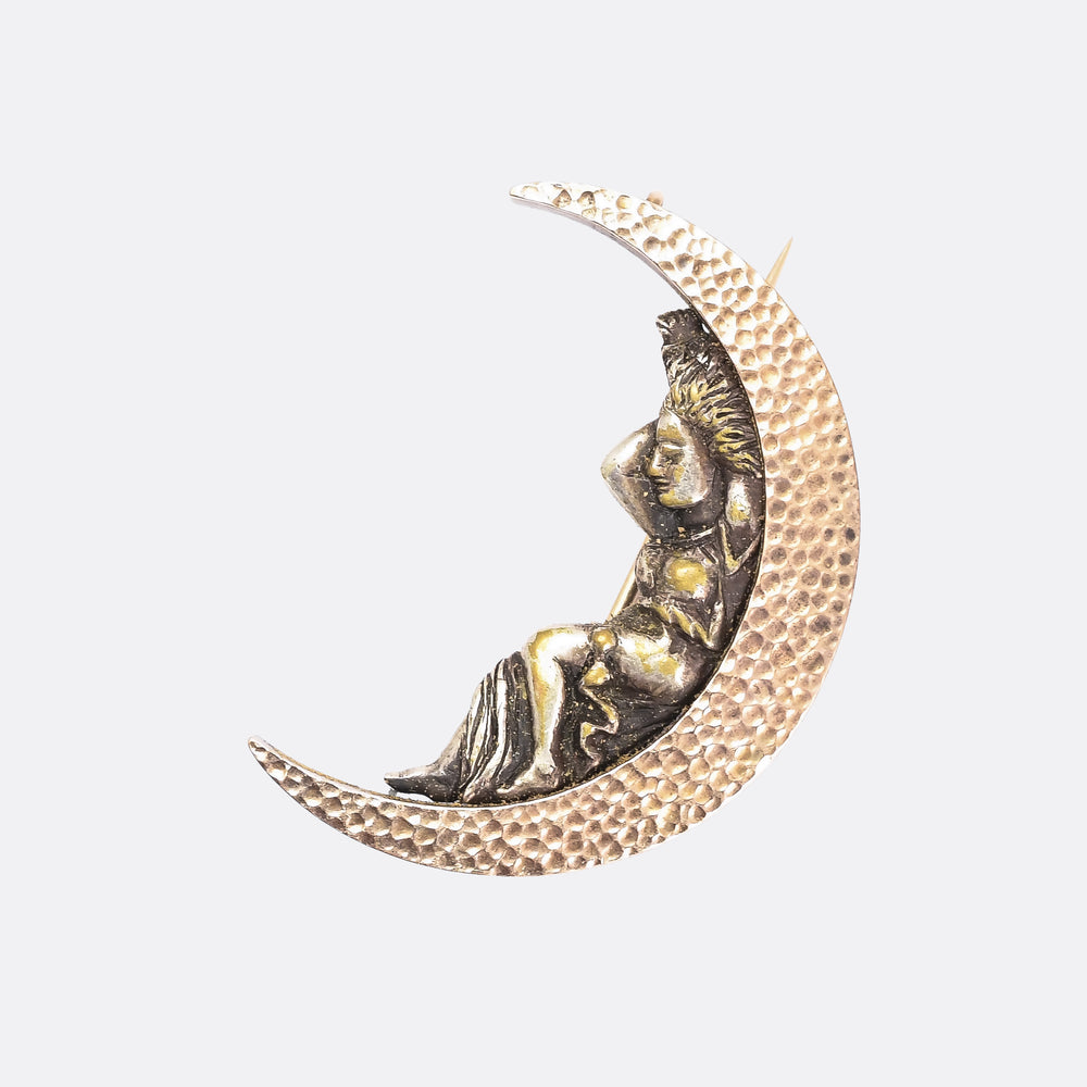 Victorian Selene Crescent Moon Pendant Brooch