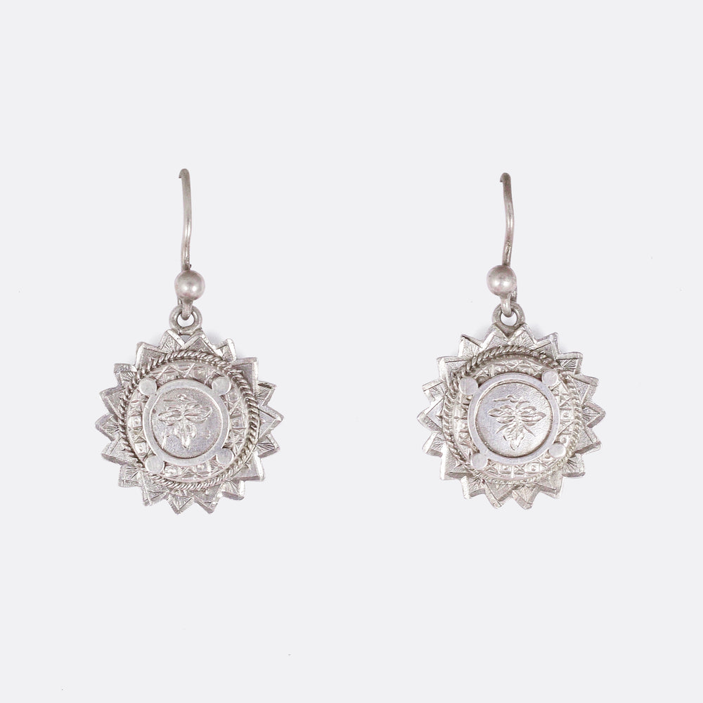 Victorian Silver Ivy & Sun Earrings