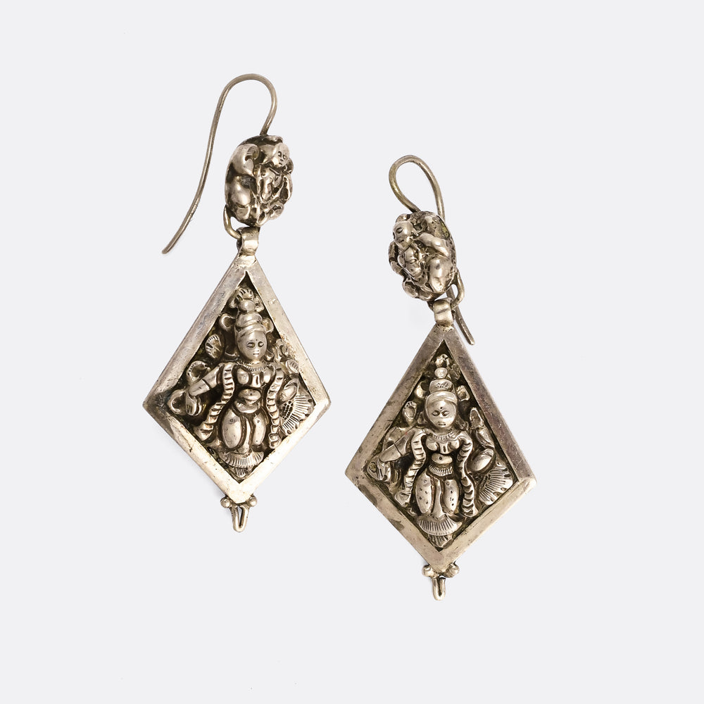 Victorian Silver Snake Goddess Earrings